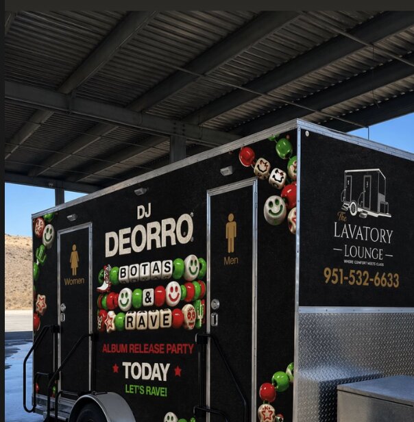 The Lavatory Lounge custom-wrapped trailer at DJ Deorro's Botas & Rave album release party