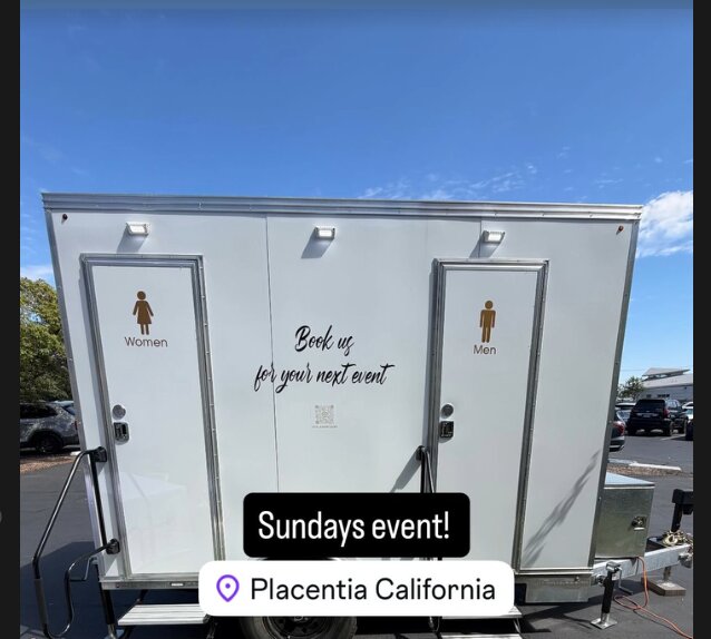 The Lavatory Lounge luxury restroom trailer at a private event in Placentia, California
